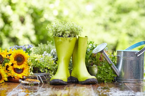 Professional landscaper installing outdoor garden lighting in Mortlake